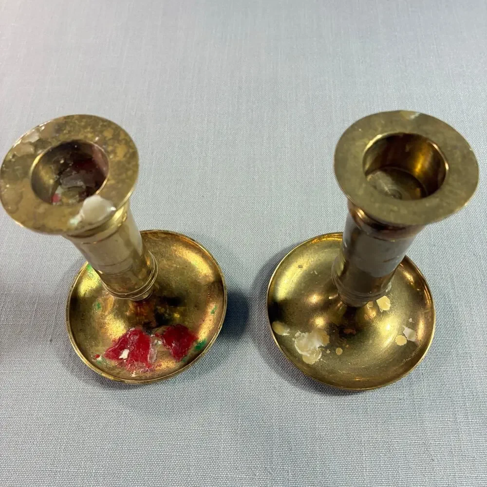 Vintage Solid Brass Candlestick Holders Pair 5